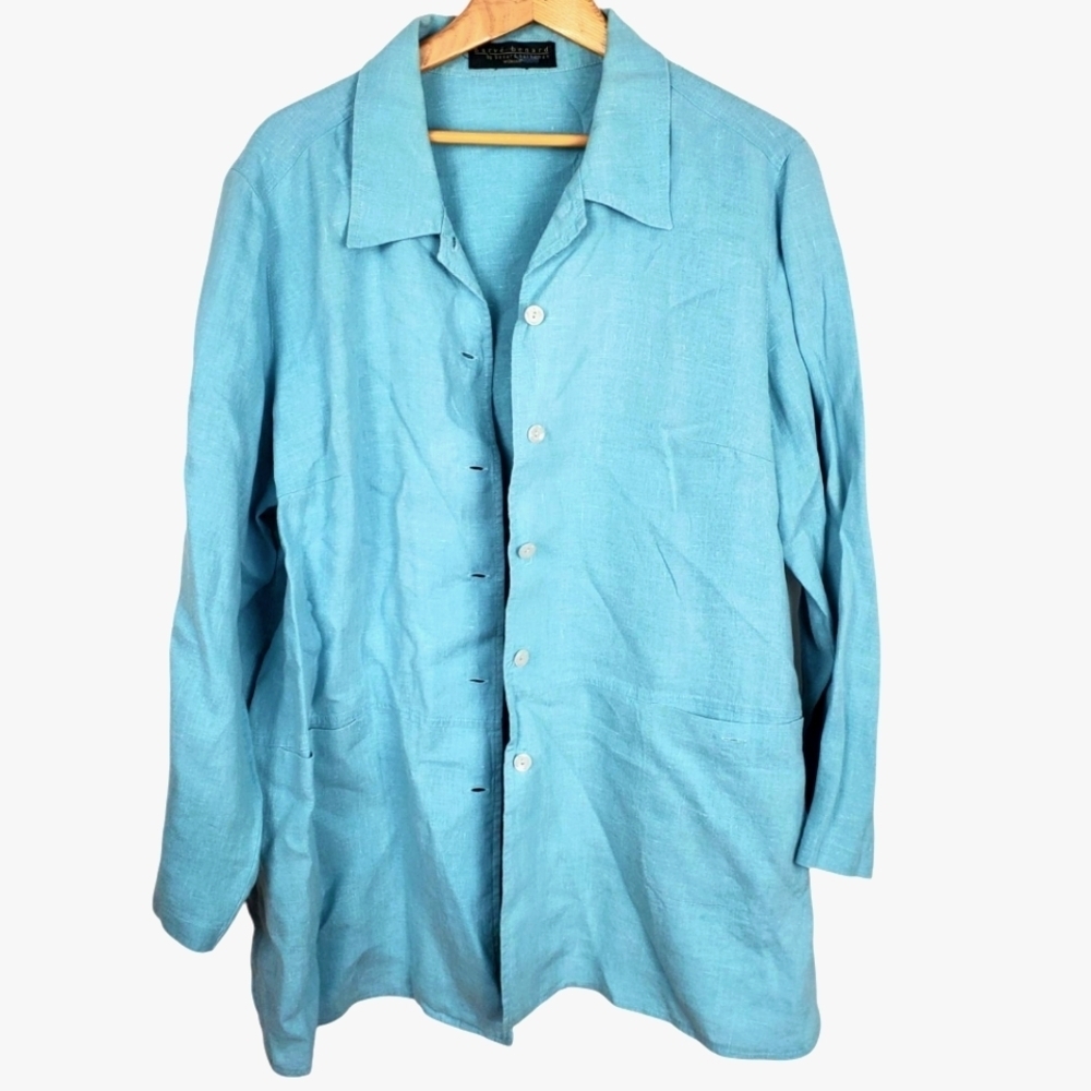 Harve Benard Women's Linen Shirt. Blue. O/S
